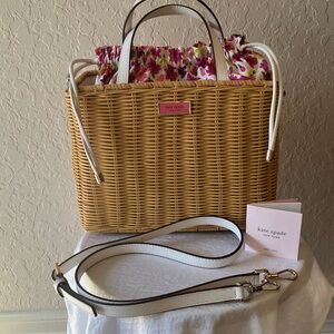 Kate Spade: Sam Wicker Satchel Tote- White & Pink Floral- Gold Tone